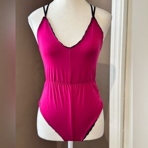 Hot Pink Lace-Trimmed Intimate Wear Bodysuit
